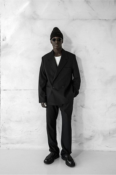 ablukaonline Men's Double Breasted Buttoned Oversize Suit Black