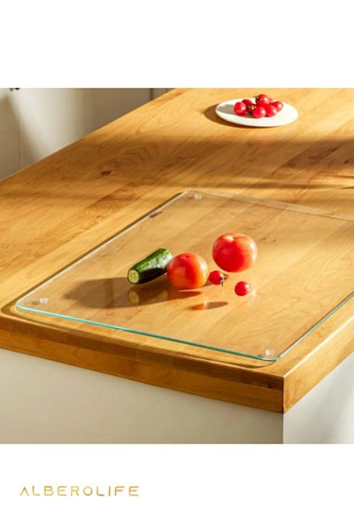 AlberoLife 20X30 cm Antibacterial Clear Glass Cutting and Presentation Board - Straight Edge