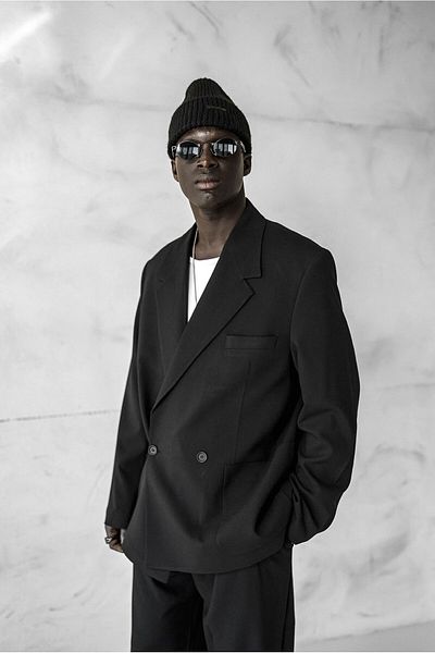 ablukaonline Men's Double Breasted Buttoned Oversize Suit Black