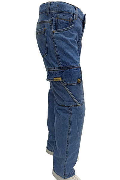 Genel Markalar Erkek Çocuk Bagi Model Çift Kargo Cepli Mavi Kot Pantolon