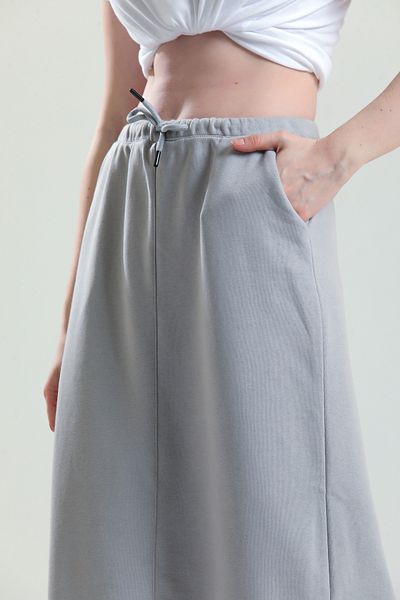 pulur.co Gray 100% Cotton Slit Midi Skirt