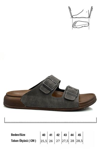 sermoda Double Buckle Adjustable Width Flexible Comfortable Leather Men's Slippers 25103 Gray