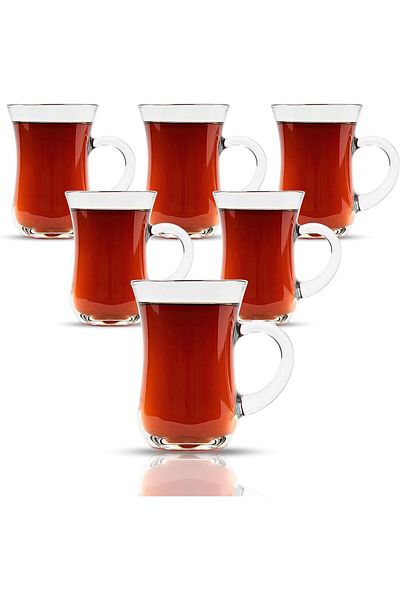 Home Zone 6 Pcs Tea Cups, Turkish Tea Glasses With Handle Slim Waist Design and Thick Sole Capacity 145ml