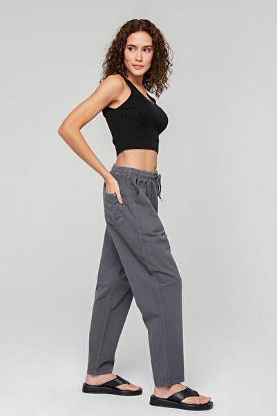 MONAHA بنطلون نسائي من الكتان باللون الرمادي الداكن - مقاس عادي، موناهة صيفية...