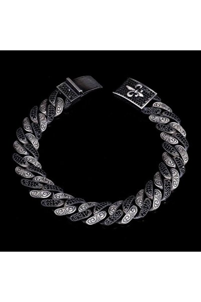 vogutima Erkek Gümüş Bileklik - Fleur De Lis Detay V Siyah Zirconia Taşlı • I...