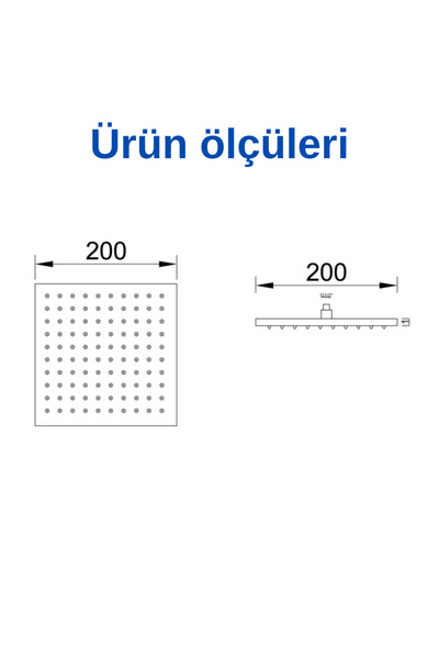 KAVİTİCARET Tepe Duş Başlığı Kare Slim 304 Çelik Metal 20x20 Cm