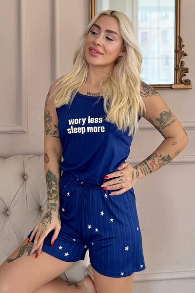 Pijamaevi Blue Sleep More Patterned Marlenka Women's Pajama Set with Shorts