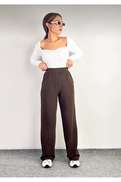 trikomode Brown Lycra Velcro Closure Women's Palazzo Pants