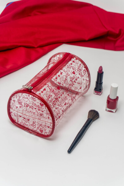 Rof Bag love ve kalp temalı valiz tip şeffaf deniz,havuz,ve makyaj çantası