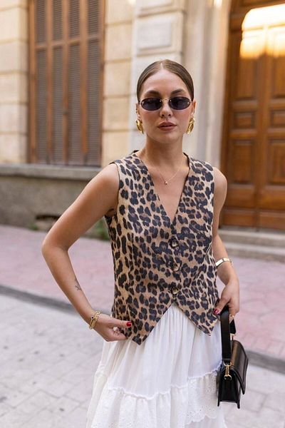 İLKCET MODA Vestă de in antic cu model leopard