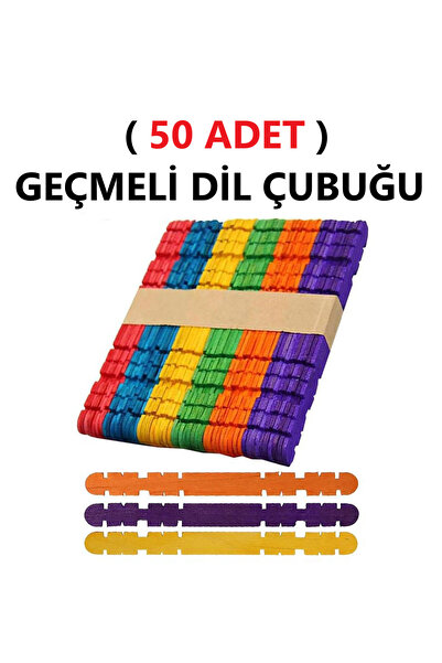 Hobialem ( 50 Adet )  Renkli Geçmeli Dil Çubuğu Dar Çentikli Tırtıklı Geçirme...