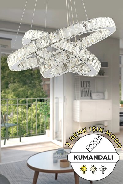 LUCKY LIGHT ALBERT KRİSTAL TAŞLI LEDLİ 3 HALKALI MODERN TASARIM SALON-OTURMA ODASI- SARKIT- AVİZE