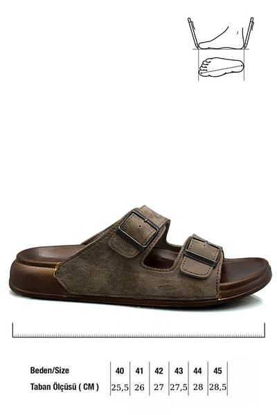 sermoda Double Buckle Adjustable Width Flexible Comfortable Leather Men's Slippers 25103 Mink