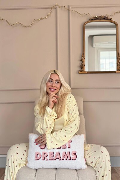 Pijamaevi Vanilla Cherry Blossom Patterned Marlenka Pajama Set with Dressing Gown