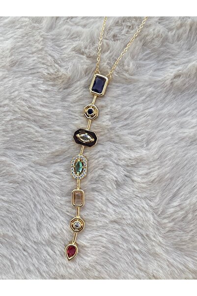 BEKLEMİN TAKILARI Y Kolye Renkli Taşlı Tasarım Kolye