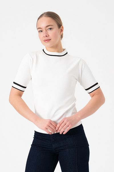 Merry Rise Striped White Women's Knitwear Blouse