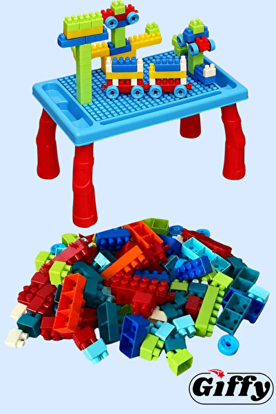 giffy Toy Blue 100 Piece Building Block and Activity Table Set Educational Learning Set