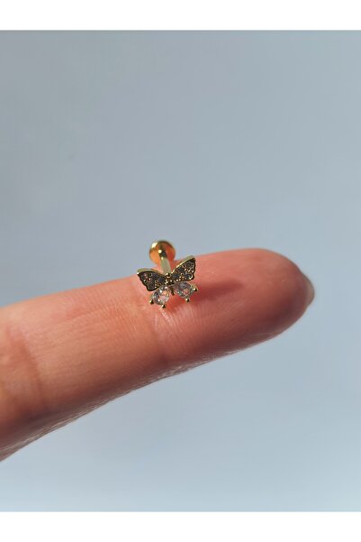 kurukafagift Kelebek Fiyonk Model Zirkon Taşlı   Çelik Piercing Tragus Helix ...