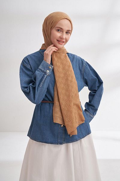 ARMANDA Muslin Checker Pattern Shawl 3350-Dark Beige