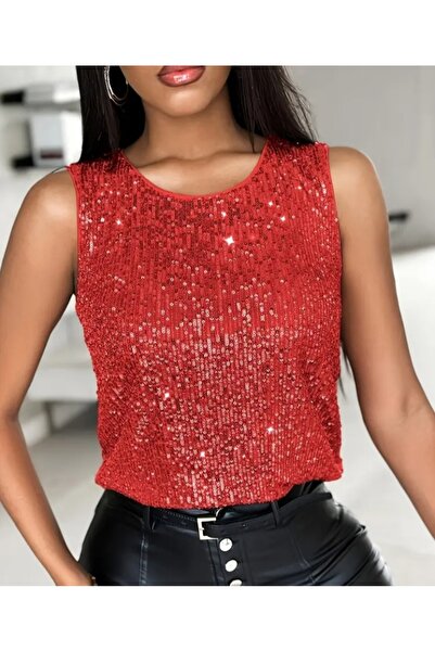 Mefa basic kalın askılı Payetli Bluz