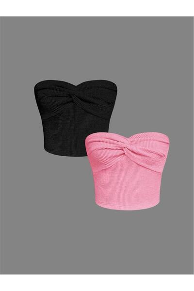 MODA Straplez Düğüm Detaylı Crop 2'Lİ