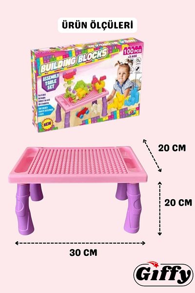 giffy مجموعة مكعبات البناء وطاولة الأنشطة التعليمية المكونة من 100 قطعة من Toy Pink
