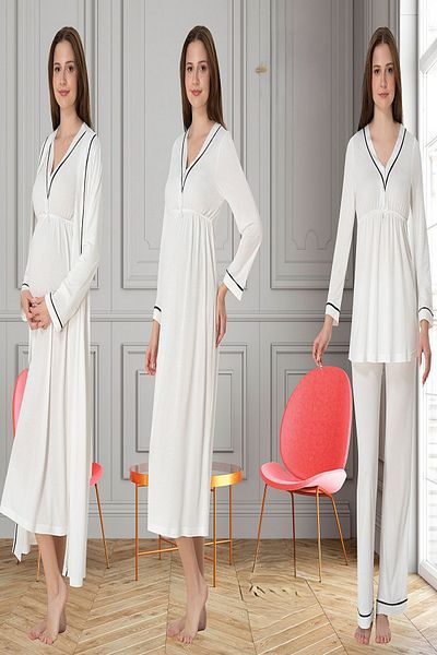 Puerpera Effortt Ribbed Sports Maternity Nightgown Dressing Gown and Pajama Set 4056