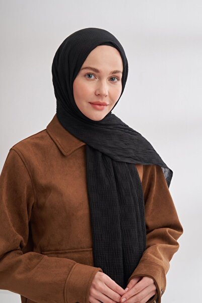 ARMANDA Muslin Checkered Pattern Shawl 3350-Black