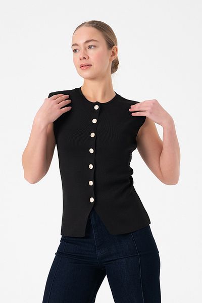 Merry Rise Buttoned Black Women's Knitwear Vest