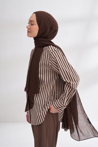 ARMANDA Muslin Checker Pattern Shawl 3350-Angle Brown