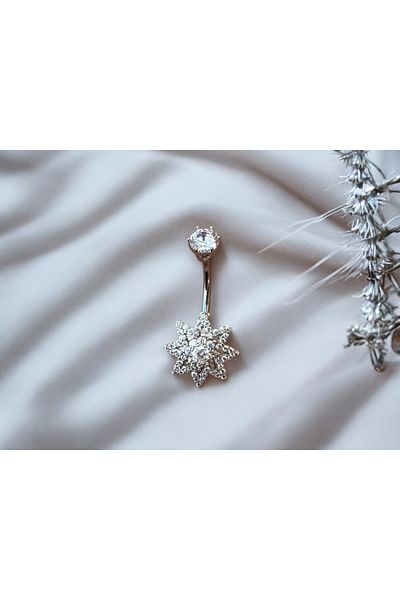 Takayrum Steel Stone Big Flower Detailed Navel Piercing