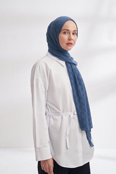 ARMANDA Muslin Checkers 3350 Indigo Pattern Shawl