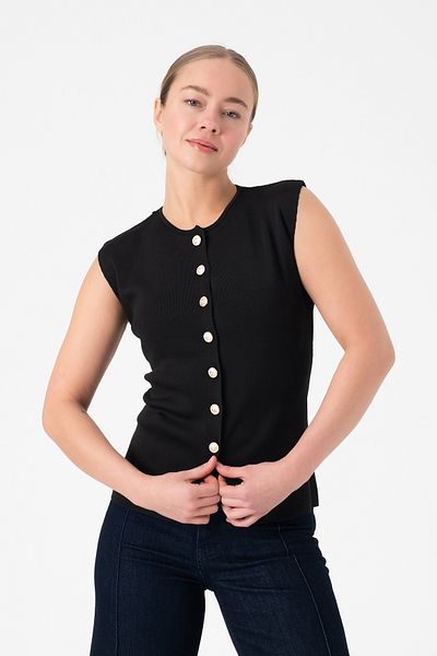 Merry Rise Buttoned Black Women's Knitwear Vest