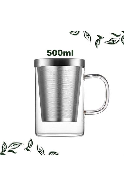 Home Zone كوب شاي زجاجي من البورسليكات سعة 16.9 أونصة مع مصفاة وغطاء من الفولاذ المقاوم للصدأ، كوب شاي زجاجي من أوراق سائبة سعة 500 مل