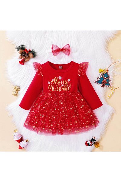 nannie Red Christmas Girl Dress - 9-12 months