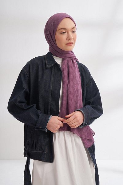 ARMANDA Muslin Checker Pattern Shawl 3350-Lilac