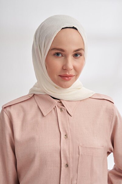 ARMANDA Muslin Checkered Pattern Shawl 3350-Ecru