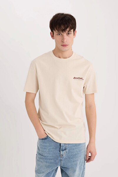 DeFacto D6783 Bej Avatar the Last Airbender Regular Fit Bisiklet Yaka Baskılı Kısa Kollu Tişört