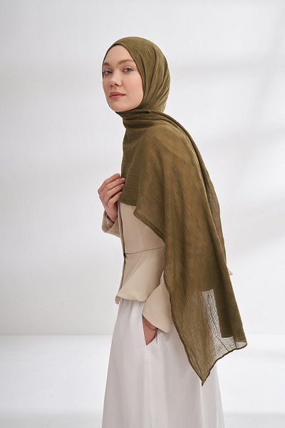 ARMANDA Muslin Checker Pattern Shawl 3350-Khaki