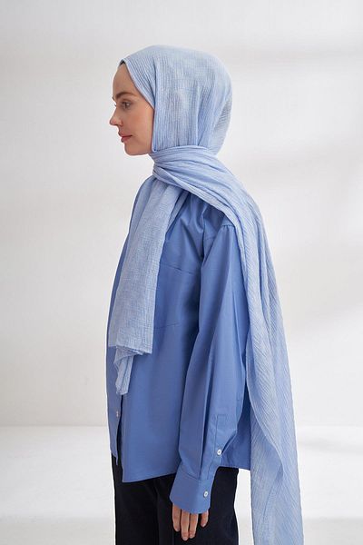 ARMANDA Muslin Checker Pattern Shawl 3350-Baby Blue