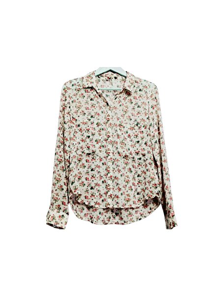 rose moda KADIN  GÖMLEK  SEZONLUK ÇOK YÖNLÜLÜK ŞIK ŞİFON UZUN KOLLU  ZARİF BEYAZ DESENLİ