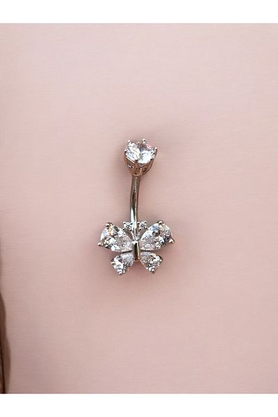 Takayrum Butterfly Detailed Belly Piercing with Steel Stone