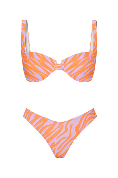 Beach&Beyond Kadın Lila Turuncu Zebra V kesim bikini altı