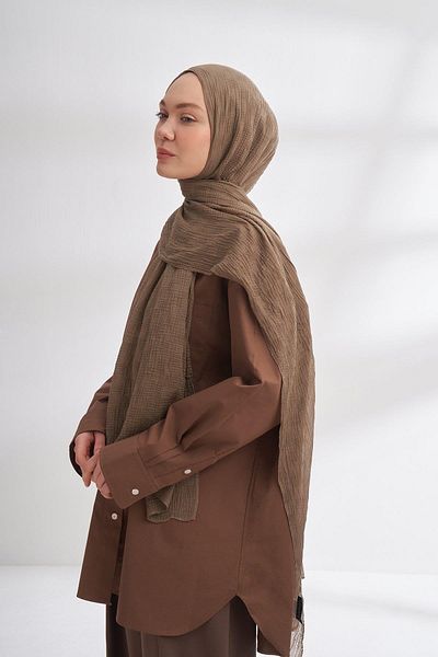 ARMANDA Muslin Checker Pattern Shawl 3350-Gray Brown
