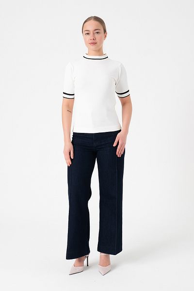 Merry Rise Striped White Women's Knitwear Blouse