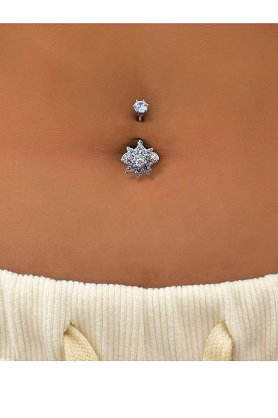Takayrum Steel Stone Big Flower Detailed Navel Piercing