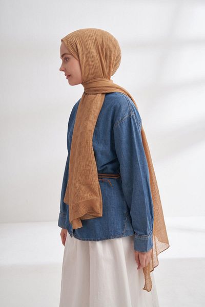 ARMANDA Muslin Checker Pattern Shawl 3350-Dark Beige