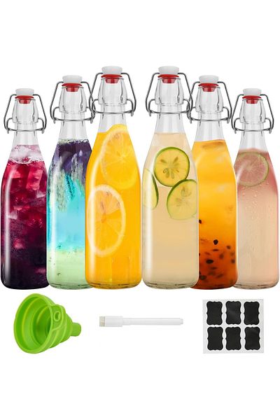 Home Zone Set Of 6 1/2l Glass Reusable Swing Lid Water Oil Vinegar Bottle (500ML)