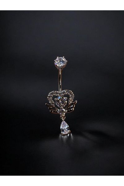 Takayrum Heart Detailed Navel Piercing with Steel Stone