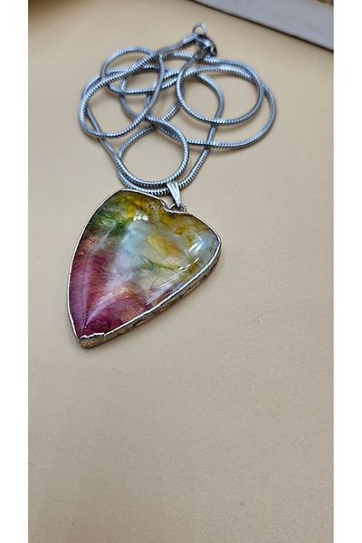 AURA Agate Stone Necklace, Steel Chain